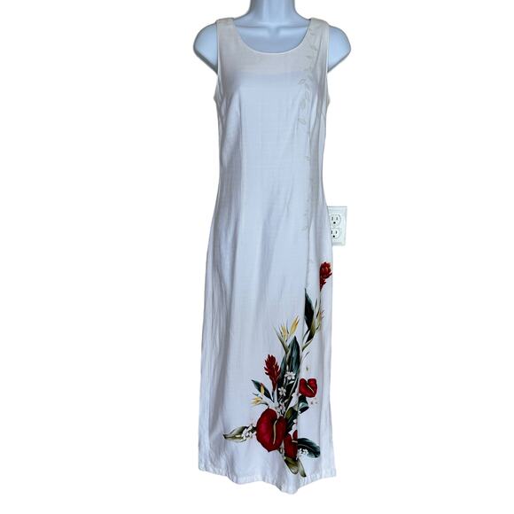 Hawaiian White Sheath Maxi Dress SMALL Sleeveless Hibiscus Vintage 90s Vacation - Picture 1 of 5